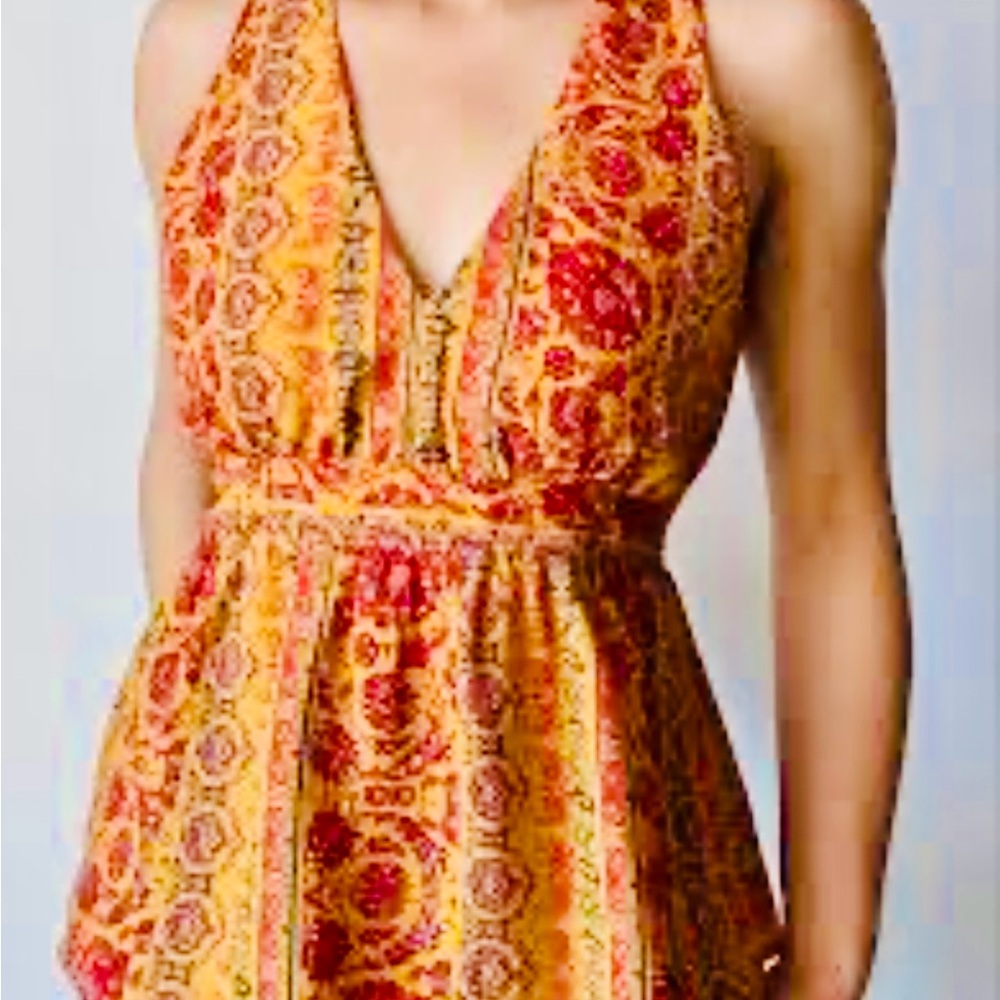 Lily White Women’s Orange & Yellow Peplum, Halter, Feminine Top. Size S. NWT